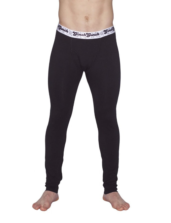 Ginch Gonch Black Magic Men's legging long john Black with black stitching white printed waistband