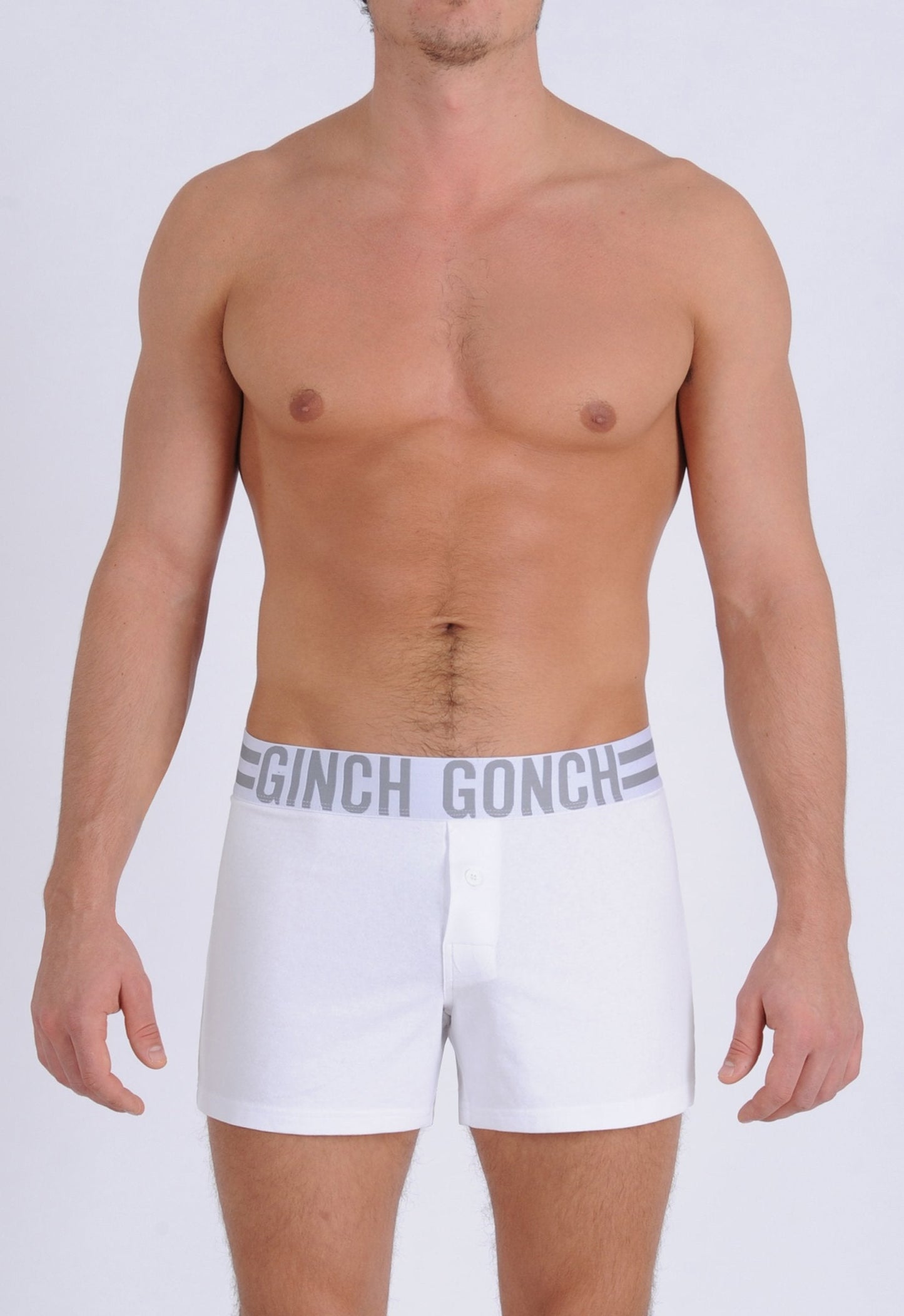 Ginch Gonch Men's Signature Series - Boxer Shorts - white button front boxers front