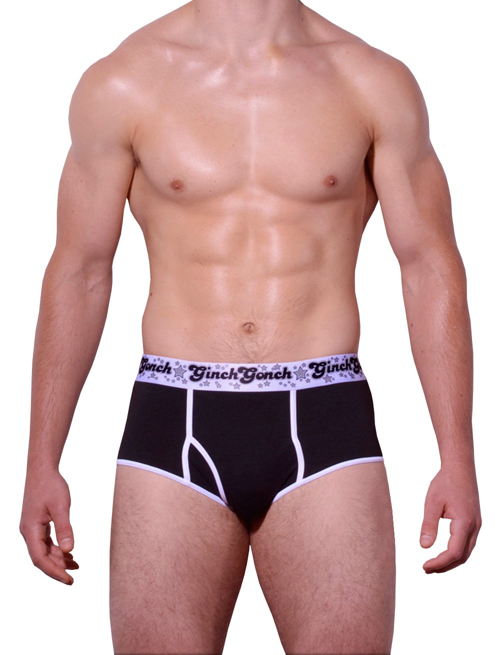 Ginch Gonch Black Magic Brief - Men's Underwear black jockey y front with white trim and printed waistband front