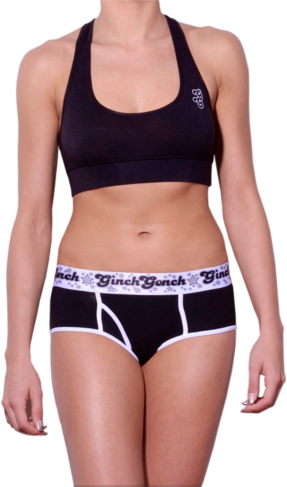 Ginch Gonch Black Magic Brief - Women's Underwear black jockey y front with white trim and printed waistband front