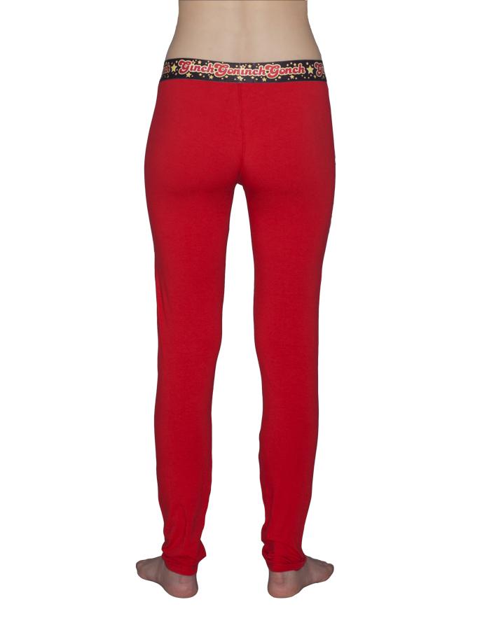 Ginch Gonch Atomic Fireballs Red Women's leggings with black trim and printed black waistband front back