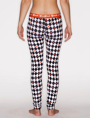 Ginch Gonch Backstage Pass Leggings - Women's Underwear black and white squares checkered orange waistband trim binding front