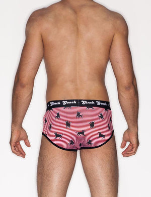 Ginch Gonch Wild Bulls Jockey Brief Men's Underwear Red and white Stripes  with black bulls black trim and black printed waistband back