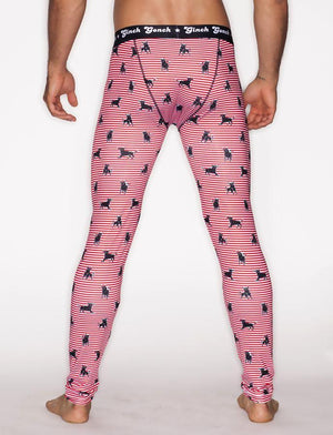 Ginch Gonch Wild Bulls leggings long johns men's Underwear Red and white Stripes  with black bulls black trim and black printed waistband back