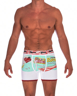 I Love Bacon Boxer Brief Ginch Gonch Men's underwear boxer brief trunk with white teal and bacon detail front