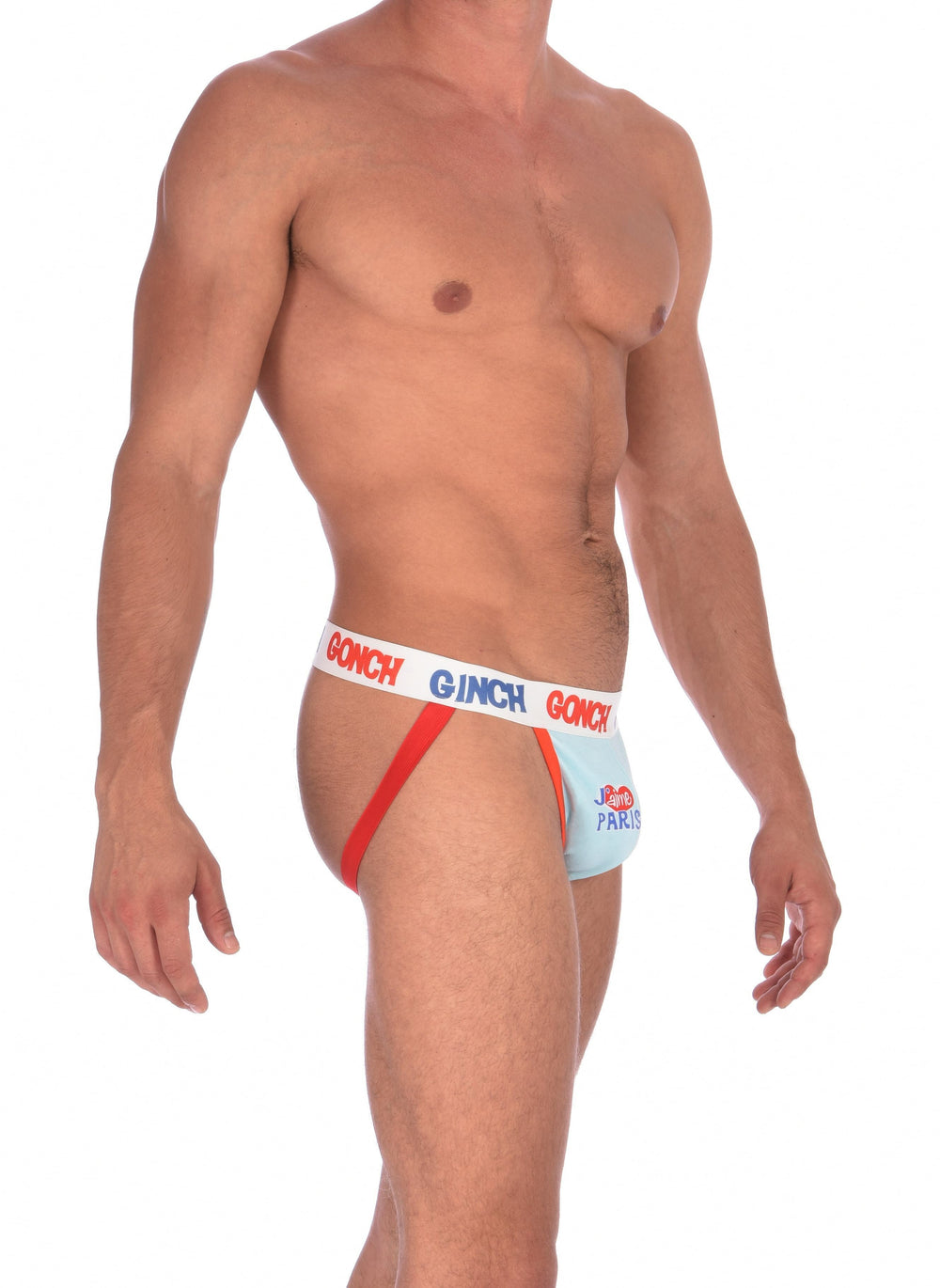 GG Ginch Gonch I Love Paris jock -  men's Underwear white fabric with white printed waistband side