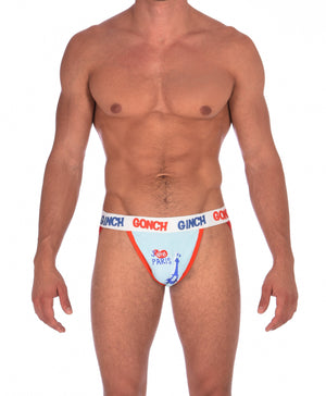 GG Ginch Gonch I Love Paris jock -  men's Underwear white fabric with white printed waistband front