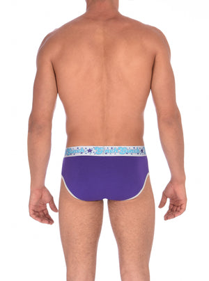 GG Ginch Gonch Purple Haze Low Rise Brief y front - Men's Underwear purple and aqua panels with grey trim and silver printed waistband back
