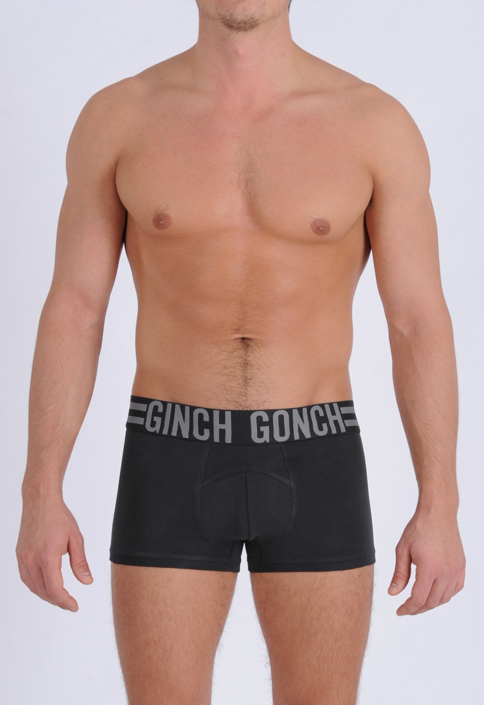 Ginch Gonch Signature Series - Trunk, short boxer brief - Black men's underwear thick printed waistband front