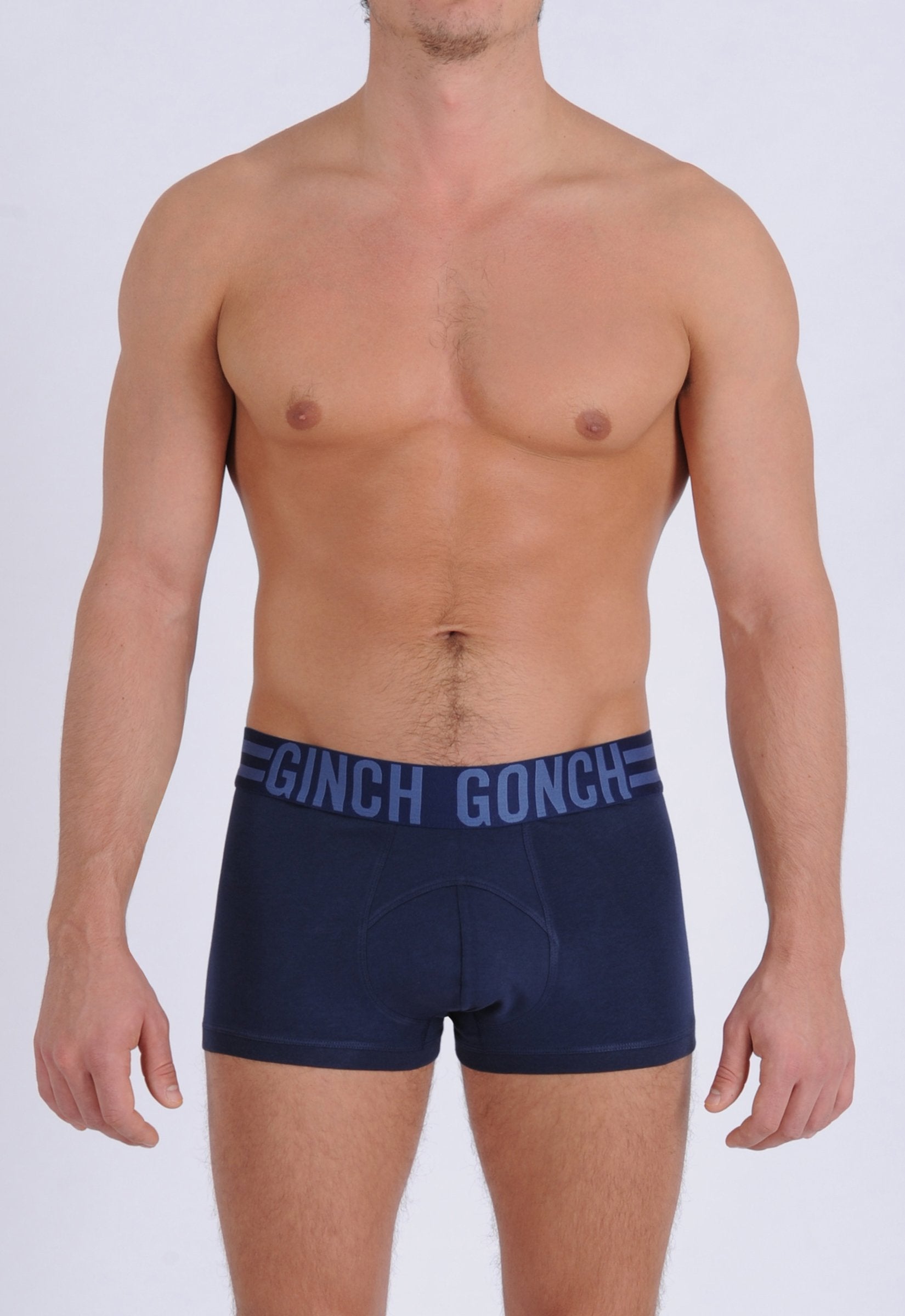 Ginch Gonch Signature Series - Trunk, short boxer brief - Navy men's underwear thick printed waistband front