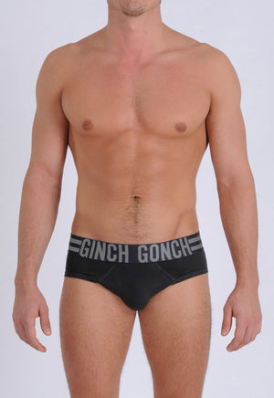 Ginch Gonch Men's Signature Series Underwear - Low Rise Brief Black thick waistband front