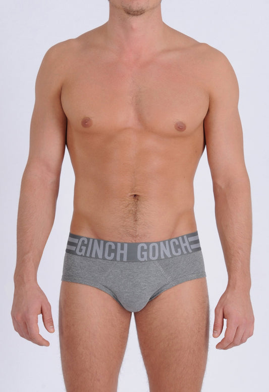 Ginch Gonch Men's Signature Series Underwear - Low Rise Brief grey printed thick waistband front