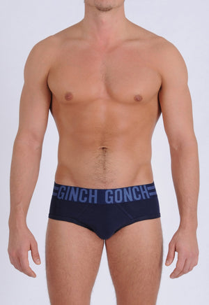 Ginch Gonch Men's Signature Series Underwear - Low Rise Brief navy printed thick waistband front