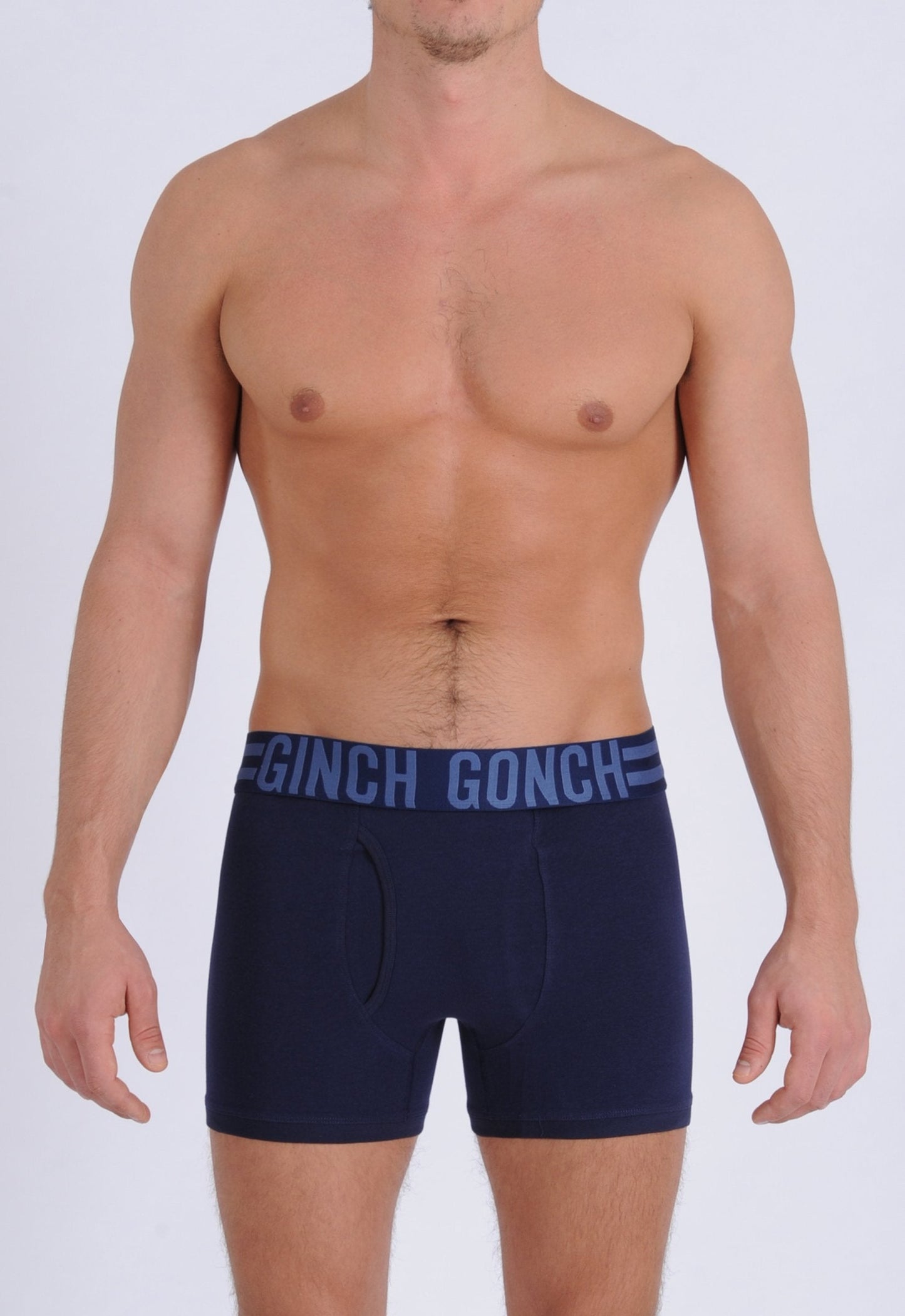 Ginch Gonch Signature Series - Boxer Brief - Navy Men's underwear boxer brief trunk printed waistband front