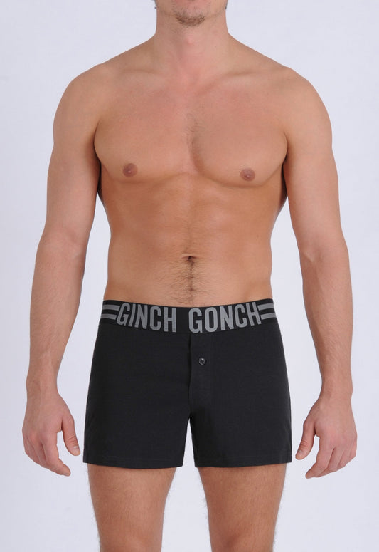 Ginch Gonch Men's Signature Series - Boxer Shorts - Black button front boxers front