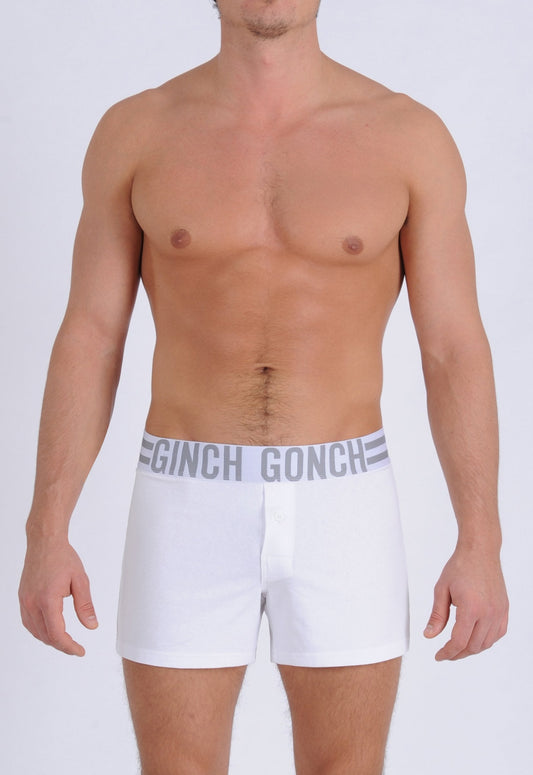 Ginch Gonch Men's Signature Series - Boxer Shorts - white button front boxers front