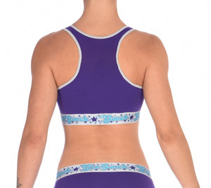 GG Ginch Gonch Purple Haze Sports Bra - Women's Underwear purple fabric with grey trim and silver printed band back